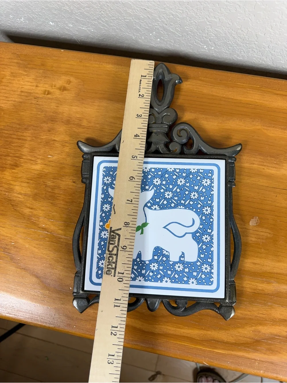 Blue Floral Hippo Ceramic Tile Wall Trivet